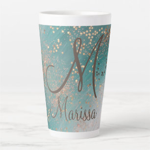 Monogram Gold Stars on Teal Latte Mug