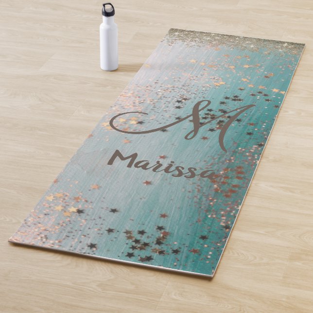 Monogram Gold Stars on Teal     Yoga Mat (In Situ)