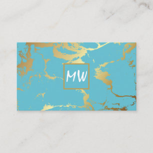 Monogram   Gold Teal Marble Business Card