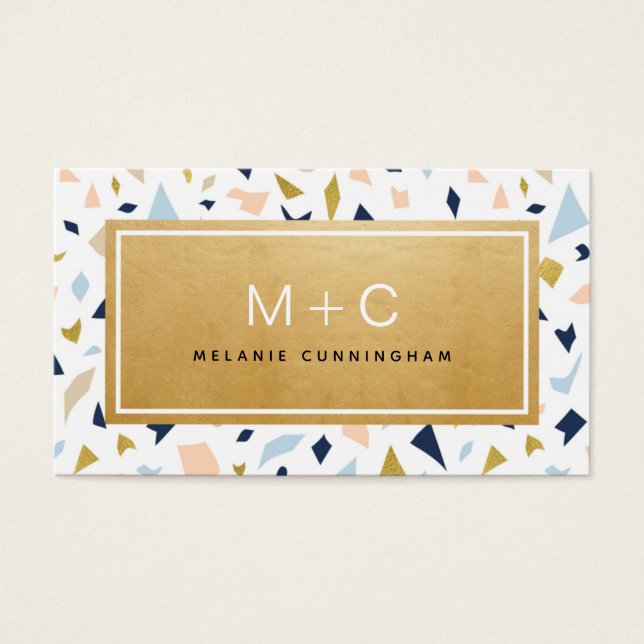Monogram Gold Terrazzo Business Cards (Front)
