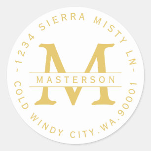 Monogram Gold Text Circular Return Address Label