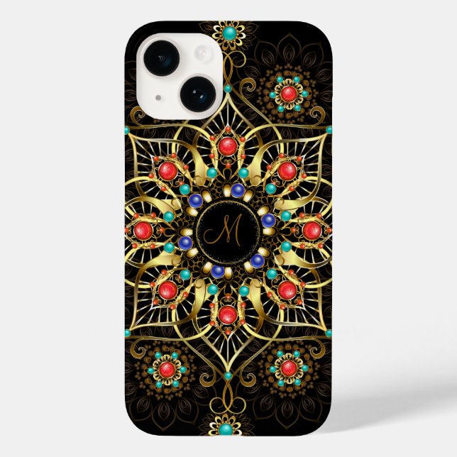 Monogram Gold Turquiose Red Mandala Jewel  Case-Mate iPhone Case (Back)