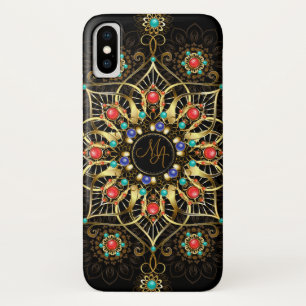 Monogram Gold Turquiose Red Mandala Jewel  iPhone X Case