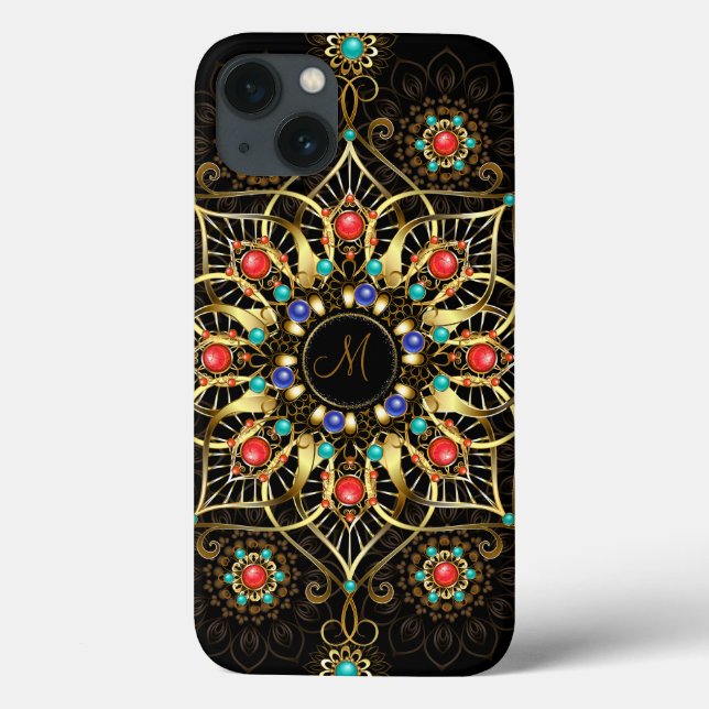 Monogram Gold Turquiose Red Mandala Jewel  Case-Mate iPhone Case (Back)