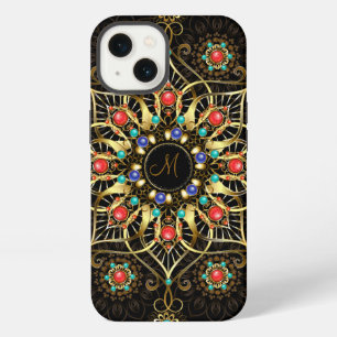 Monogram Gold Turquiose Red Mandala Jewel iPhone 13 Case