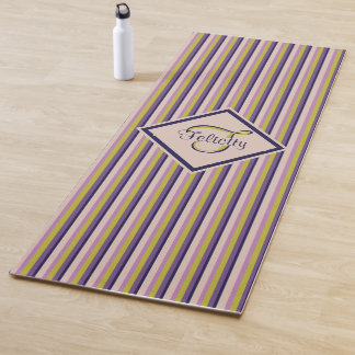 Monogram Gold, Violet, Purple & Pink Stripes Yoga Mat