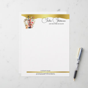 Monogram Gold Violin Modern Script Minimalist Custom Letterhead