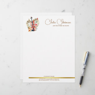Monogram Gold Violin Modern Script Minimalist Custom Letterhead