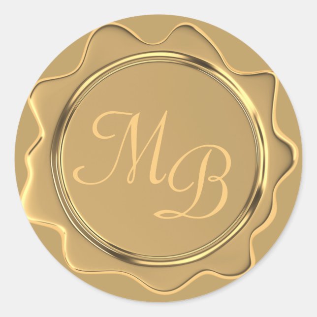Monogram Gold Wax Envelope Seal Wedding Stickers (Front)