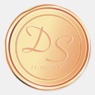 Monogram Gold Wax Seal Wedding Stickers