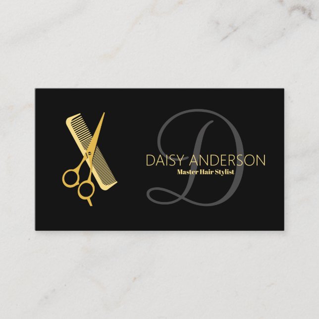 monogram GOLD White Hairstylist appointment Business Card (Front)