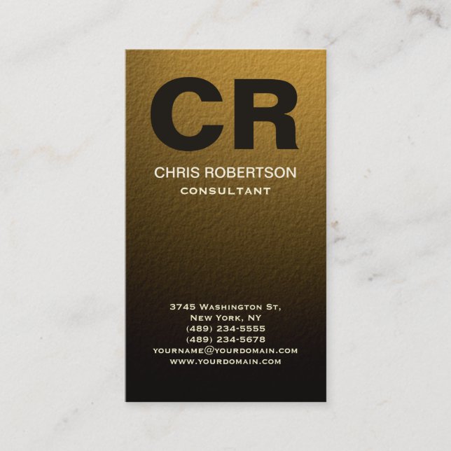 Monogram Gold Yellow Brown Effect Business Card (Front)