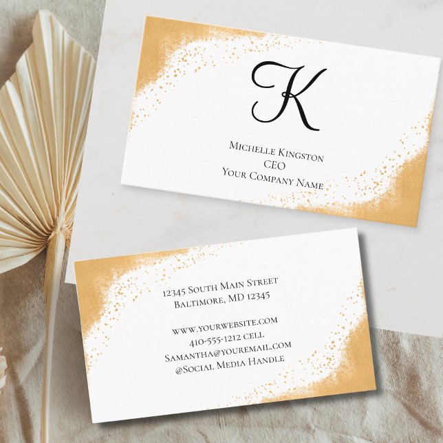 Monogram Gold Yellow Glitter Glam Trendy Women's Business Card (Monogram Initial Gold Yellow Glitter Feminine Business Card)