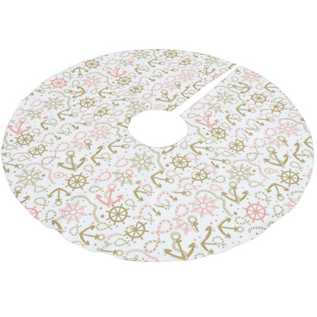 Monogram Golden Anchor Pattern Brushed Polyester Tree Skirt (Angled)