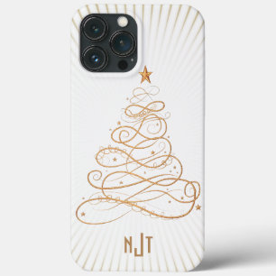 Monogram  Golden Filigree Christmas Tree iPhone 13 Pro Max Case