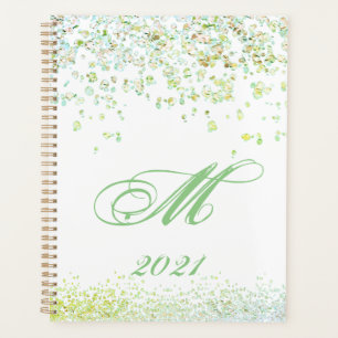 Monogram Golden & Green Sparkles 2021 Planner