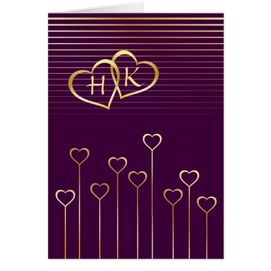 Monogram Golden Heart Valentine Card