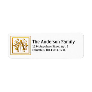 Monogram Golden Letter A Elegant Address Labels