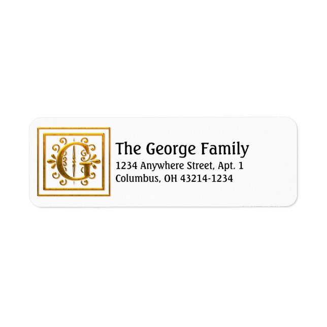 Monogram Golden Letter G Elegant Address Labels (Front)