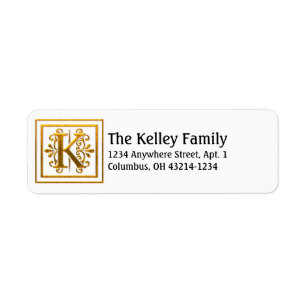 Monogram Golden Letter K Elegant Address Labels