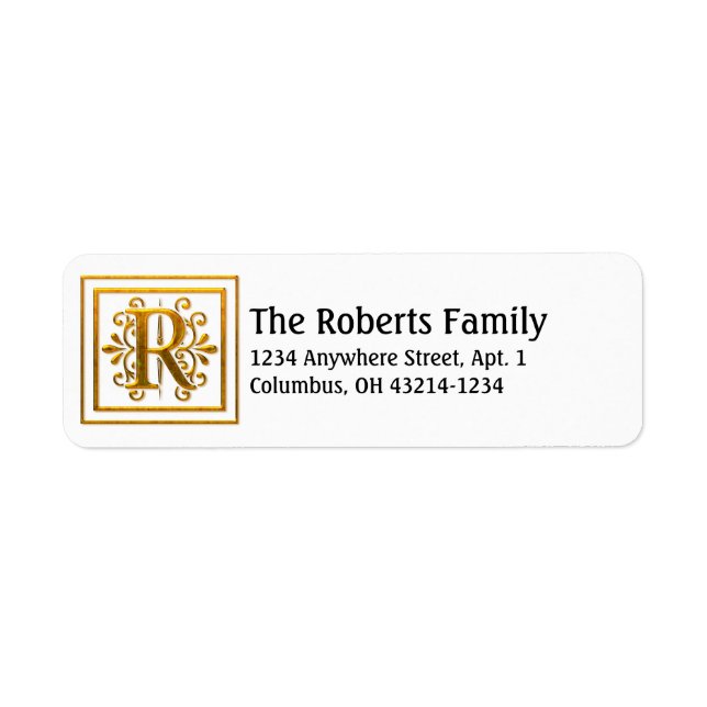 Monogram Golden Letter R Elegant Address Labels (Front)