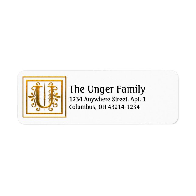 Monogram Golden Letter U Elegant Address Labels (Front)