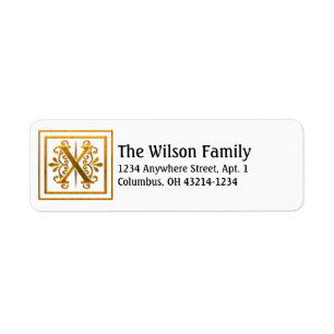 Monogram Golden Letter X Elegant Address Labels