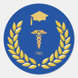 Monogram & Golden Medical Doctor Graduation Classic Round Sticker
