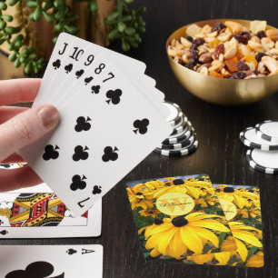 Monogram Golden Rudbeckia Black Eyed Susan Flowers Playing Cards