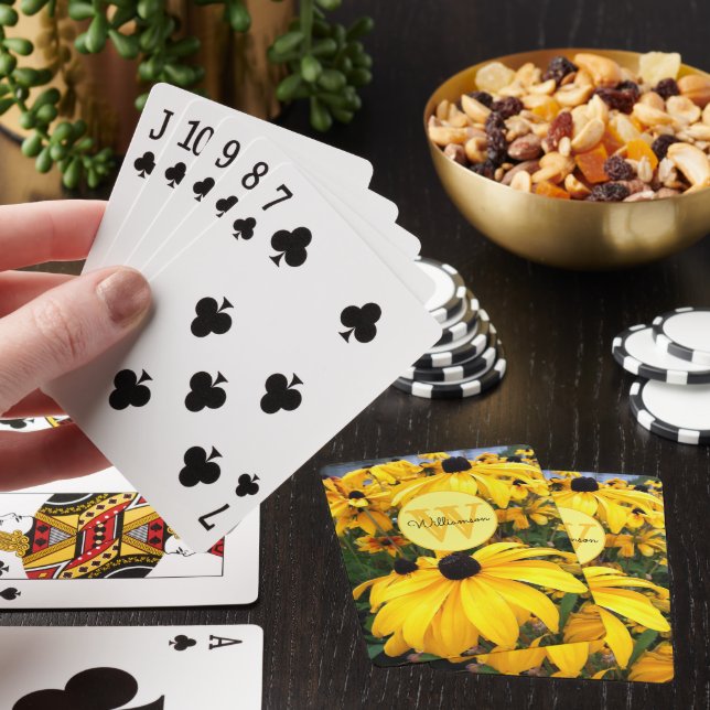 Monogram Golden Rudbeckia Black Eyed Susan Flowers Playing Cards (In Situ)