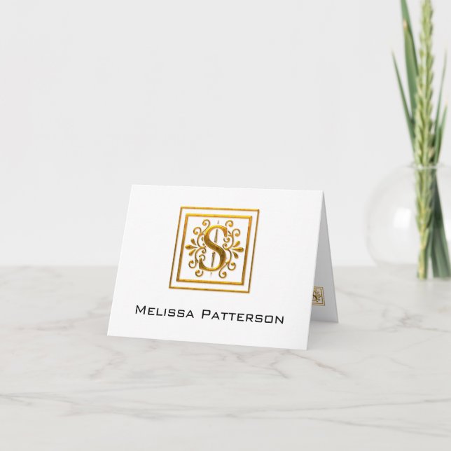 Monogram Golden S Elegant Personal Note Card (Front)