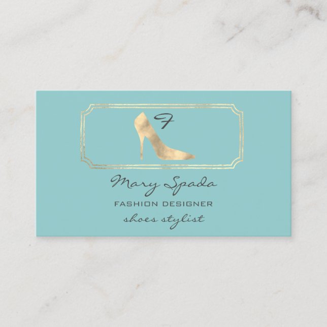 Monogram Golden Shoes Heels Logo Shop QR Water Business Card (Front)