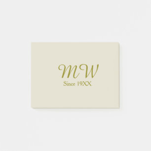 Monogram golden since 19XX year oatmeal wedding na Post-it Notes
