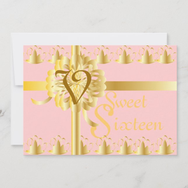 Monogram Golden Tiaras Gift Sweet Sixteen-Cust. Invitation (Front)