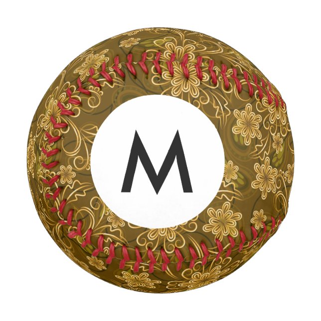 Monogram Golden vintage floral pattern Baseball (Front Left)