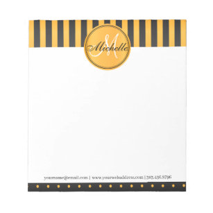 Monogram Golden Yellow and Black Polka Dot Stripes Notepad
