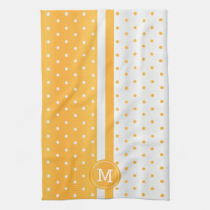 Monogram Golden Yellow and White Polka Dot Tea Towel