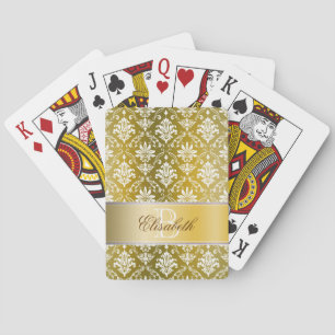 Monogram Golden/Yellow Damask Playing Cards