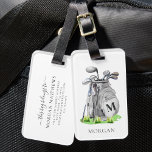 Monogram Golf Bag Luggage Tag<br><div class="desc">This elegant monogram golf bag or luggage tag features a stylish grey watercolor golf bag filled with clubs, surrounded by a touch of green grass. The design incorporates a simple serif font initial monogram on the bag, blending seamlessly into the overall design. Below the monogram, the full name is displayed...</div>