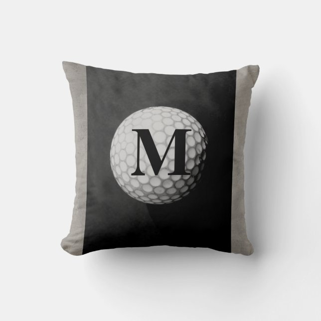 monogram golf ball pillow design distressed grey (Front)