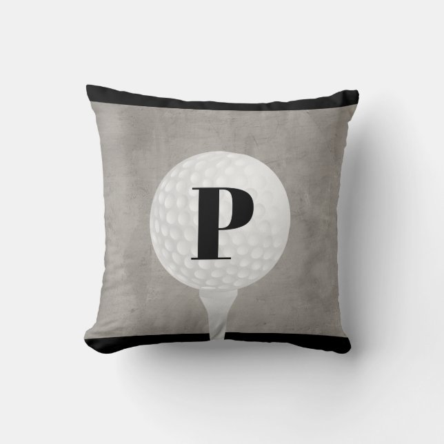 monogram golf ball pillow design distressed grey (Front)