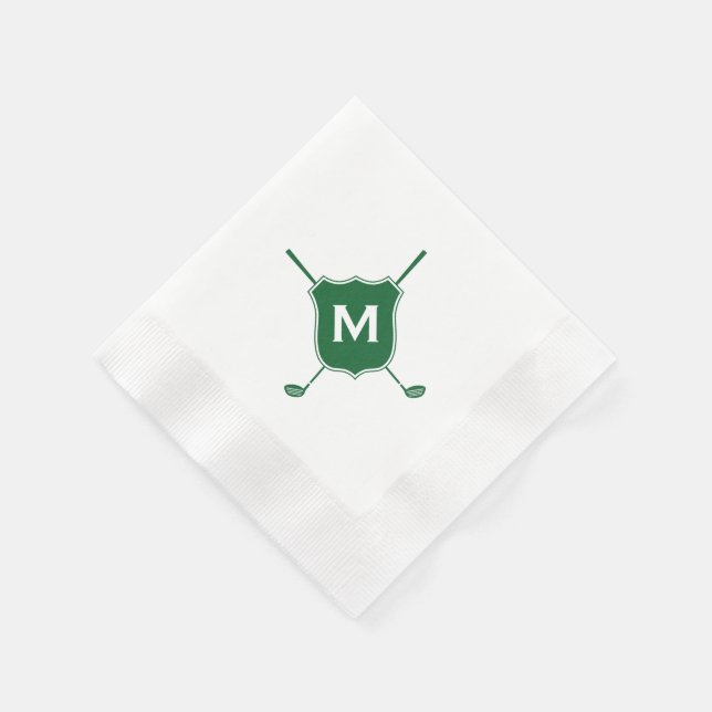 Monogram Golf Club Crest Diagonal Green Napkins (Corner)