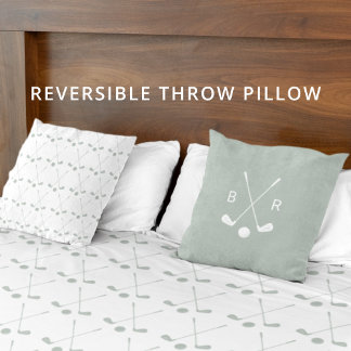 Monogram Golf Club Pattern Sage Reversible Modern Cushion