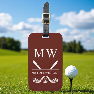 Monogram Golf Clubs Burgundy Personalised Luggage Tag