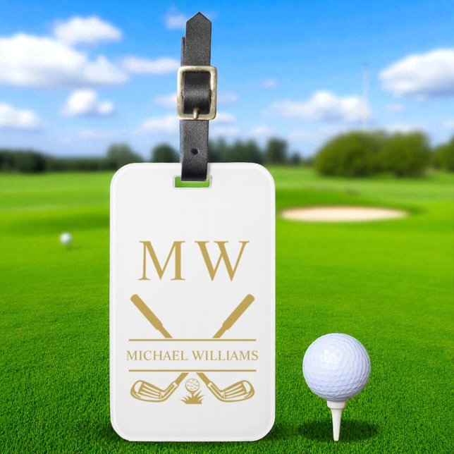 Monogram Golf Clubs White Gold Personalised Luggage Tag (Creator Uploaded)