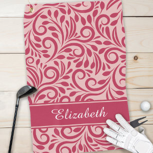 Monogram Golfer Name Chic Magenta Red Pink Girly Golf Towel