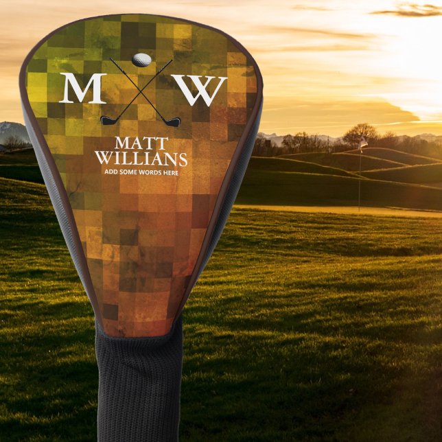 Monogram (golfer name & initials) brownish-orange golf head cover (Creator Uploaded)