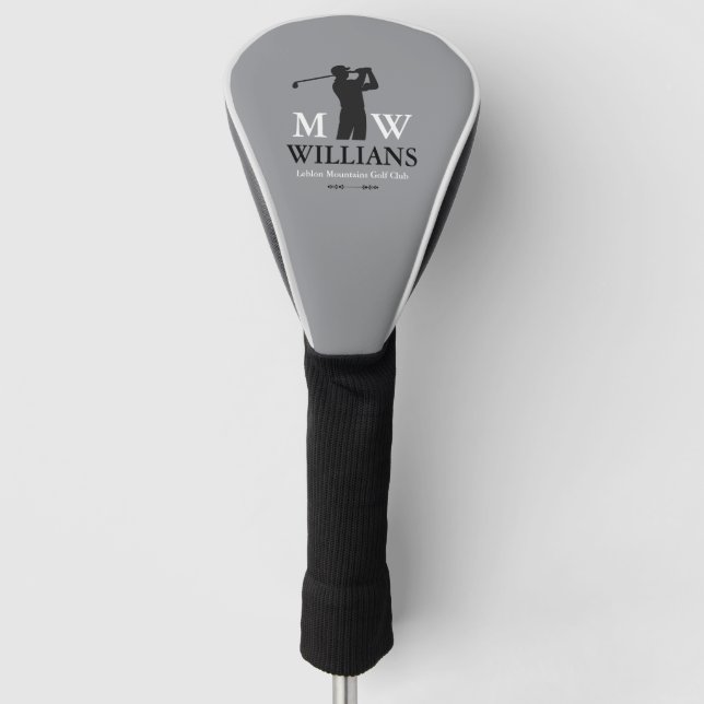 Monogram (Golfer Name & Initials) cool grey Golf Head Cover (Front)