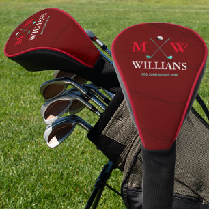 Monogram (golfer name & initials) dark red golf head cover
