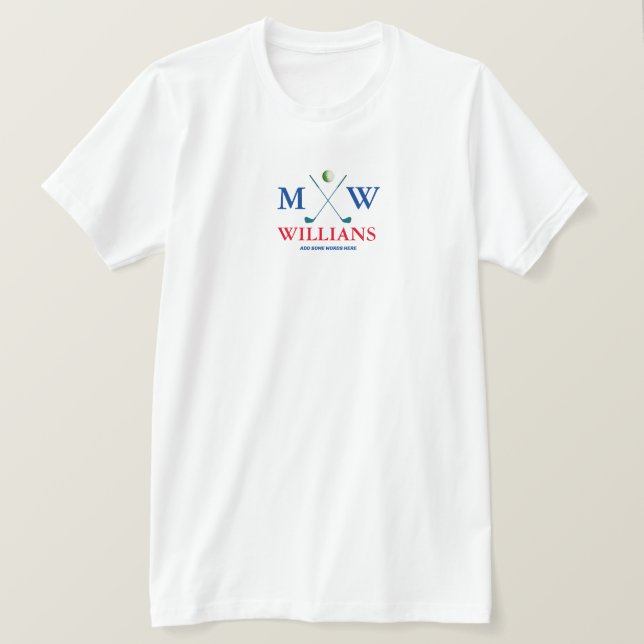 Monogram (golfer name & initials) red blue golf  T-Shirt (Design Front)